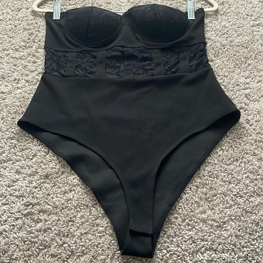 Black Corset Top Bustier Lace Body Suit Fairy Grunge Femme Fatale Large